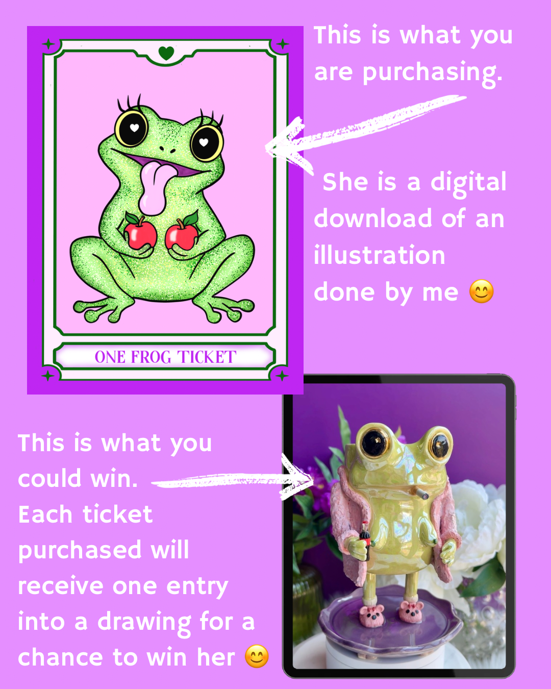 Ticket for a chance to win Stacie- the peeing frog planter.  Please read listing 💜